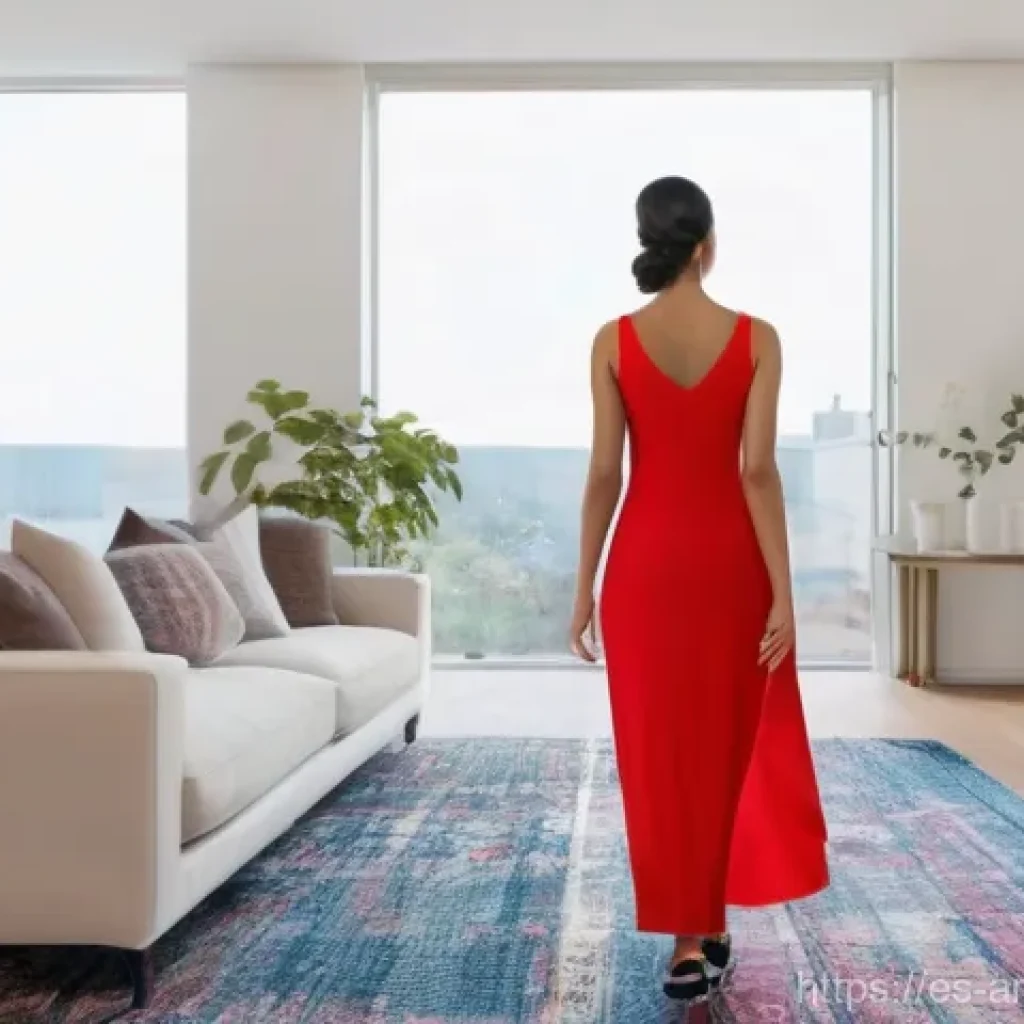 증강현실을 통한 사회적 거리두기 사례 - **Prompt: Augmented Reality Fashion Try-On**
    "A stylish young woman, approximately 25-30 years o...