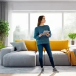 증강현실과 가상 현실의 차이와 통합 사례 - **Augmented Reality Interior Design:**
    A vibrant, realistic image of a young adult woman in her ...