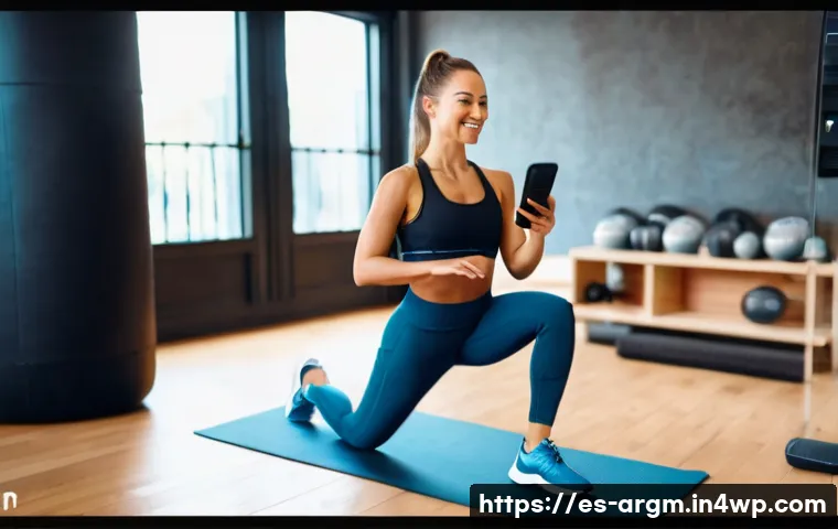 증강현실 기반의 건강 관리 앱 비교 - **Prompt:** A sunny park scene. A young woman in her early 20s, wearing stylish athletic wear (sport...