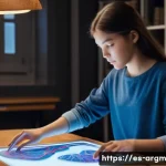 증강현실을 활용한 온라인 수업 개선 - **Prompt:** "A vibrant, dynamic scene of a young female student, approximately 16 years old, with sh...