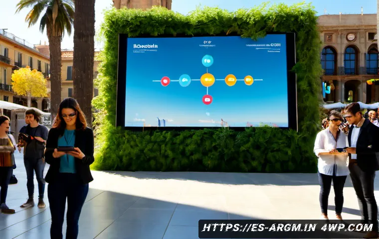 증강현실을 활용한 이벤트 기획 사례 - Photorealistic augmented reality event planning scene in a sunlit modern plaza in Barcelona, Spain, ...